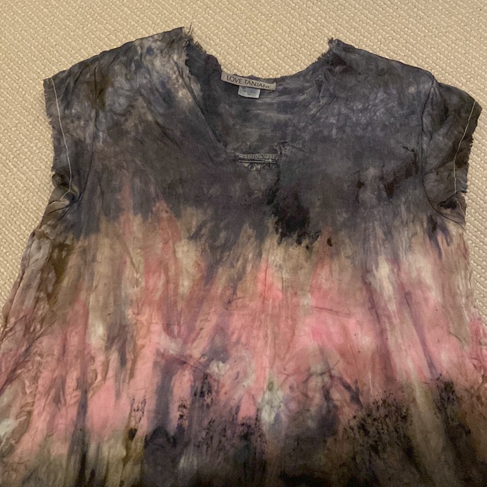 Love Tanjane Pink and Purple Silk Tie Dye Distressed Top - Picture 3 of 9